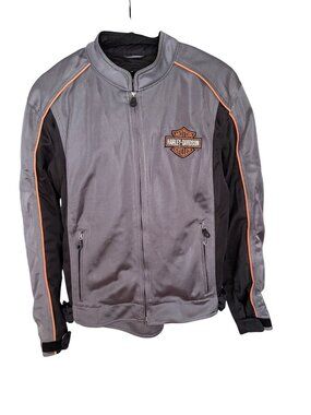 Harley-Davidson Vintage Mens Gray & Black Mesh Riding Jacket W/ Logo Size M